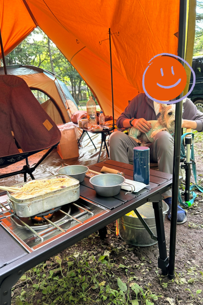 スノーピークのフラットバーナー　ラージメスティンでラーメン　五徳大活躍！